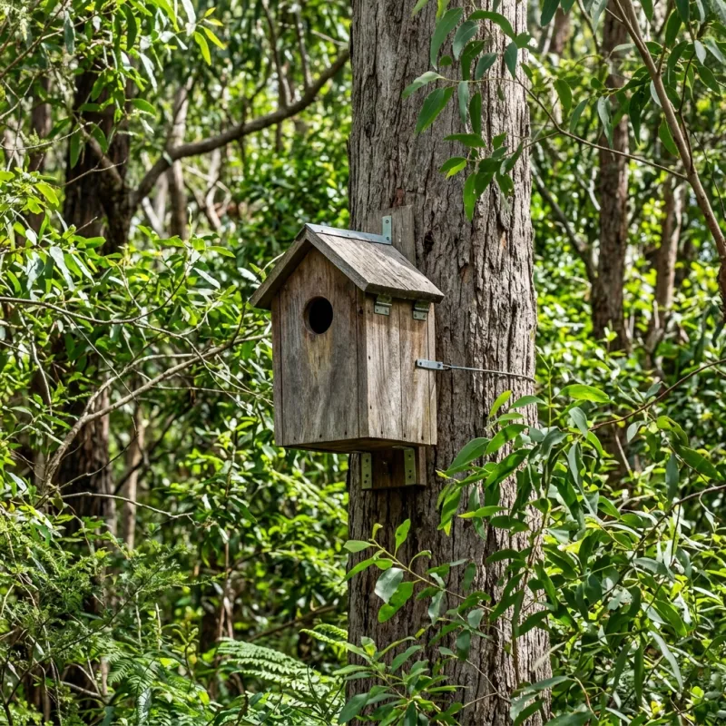 Animal nesting box installed as a humane alternative to a Moreland roof cavity