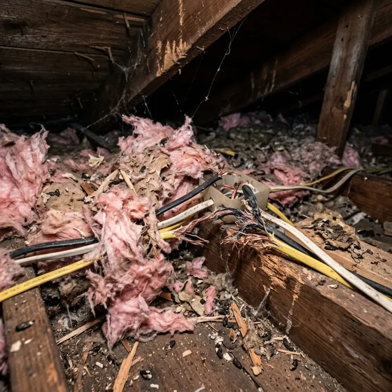 Contaminated ceiling insulation being assessed in a Moreland roof space