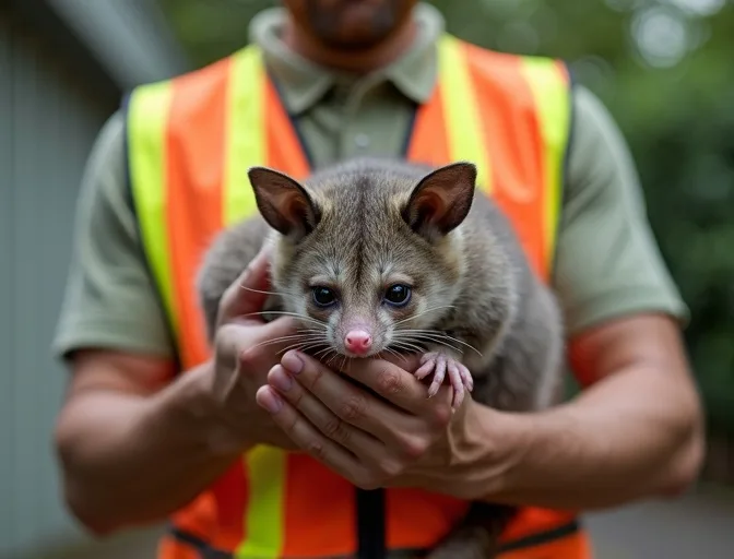 Animal handler safely recovering a deceased possum in Moreland